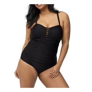 Torrid NEW Black Slim Fix Lattice Ruched Plus Size Flattering One Piece Swimsuit